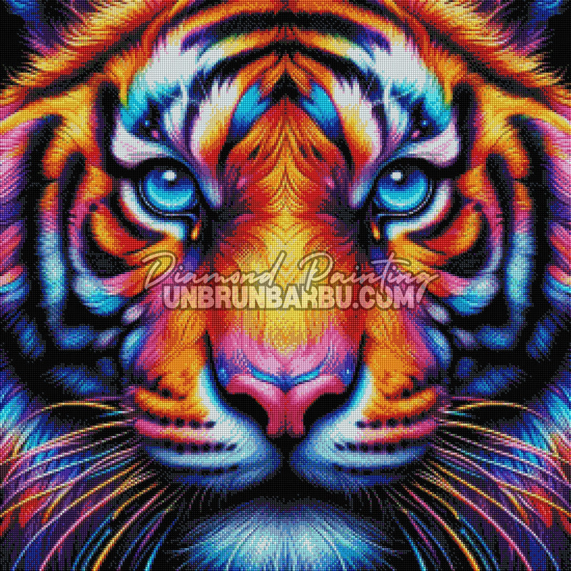diamond painting tigre rendu diamants couleurs neon effet lumineux
