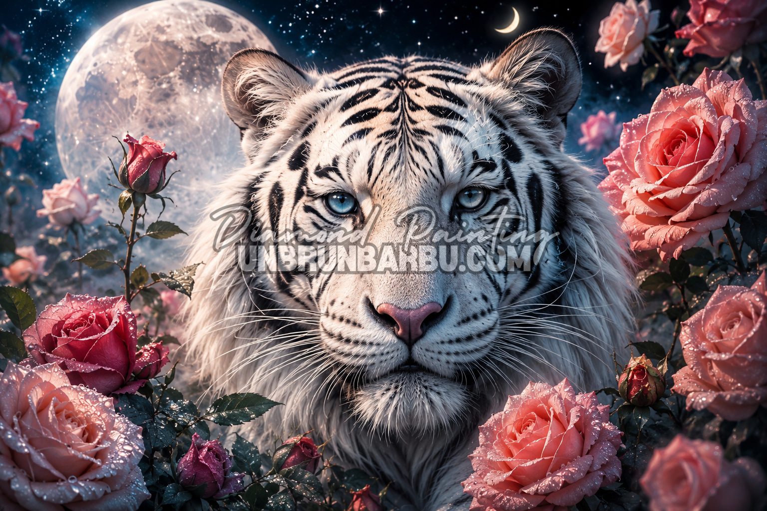diamond painting tigre roi des roses de minuit illustration 100x70