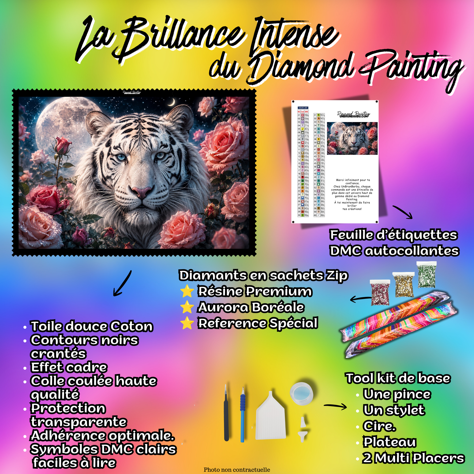 kit diamond painting tigre roi des roses de minuit 100x70 complet