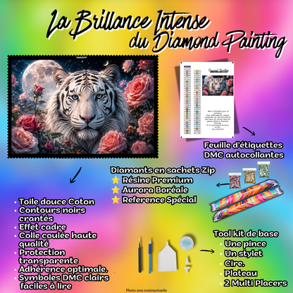 kit diamond painting tigre roi des roses de minuit 100x70 complet