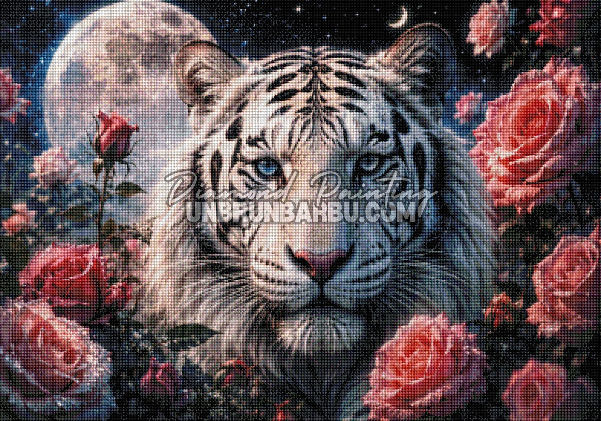 diamond painting tigre roi des roses de minuit rendu diamante 100x70