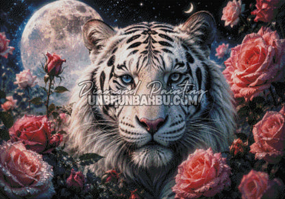 diamond painting tigre roi des roses de minuit rendu diamante 100x70