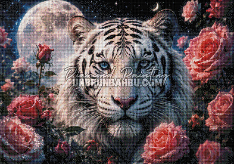 diamond painting tigre roi des roses de minuit rendu diamante 100x70