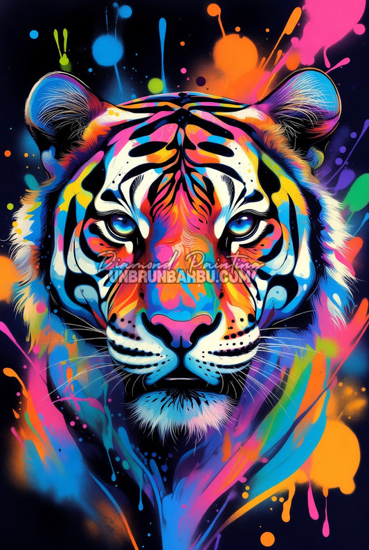 illustration diamond painting tigre multicolore street art