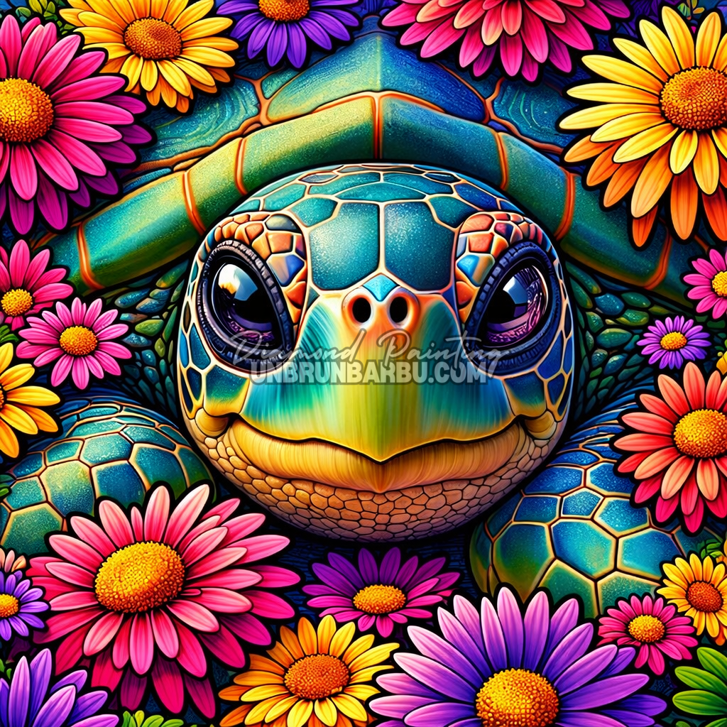 diamond painting tortue gardienne des fleurs 70x70 illustration principale