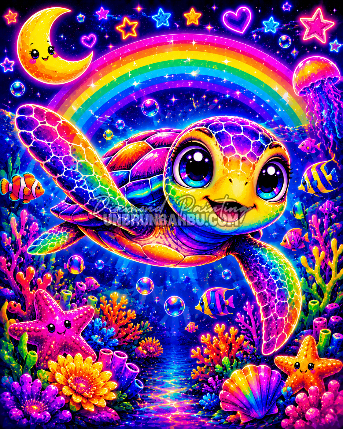 diamond painting tortue des lagons magiques 70x90 illustration principale tortue arc en ciel