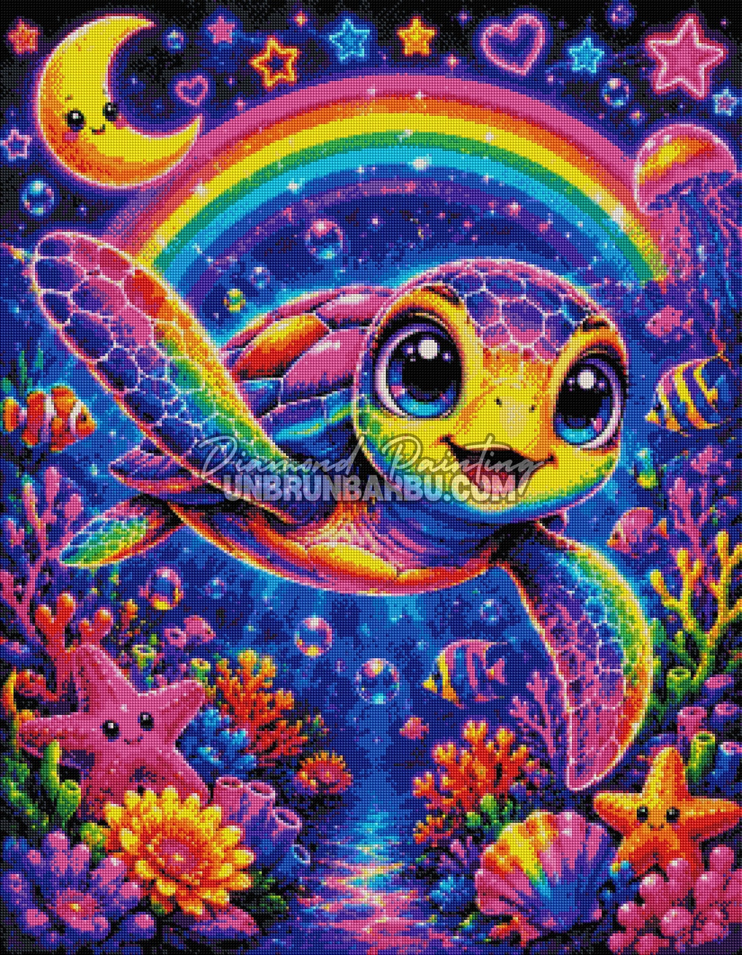 diamond painting tortue des lagons magiques 70x90 rendu diamante tortue coloree arc en ciel