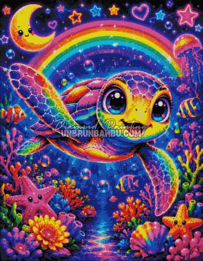 diamond painting tortue des lagons magiques 70x90 rendu diamante tortue coloree arc en ciel