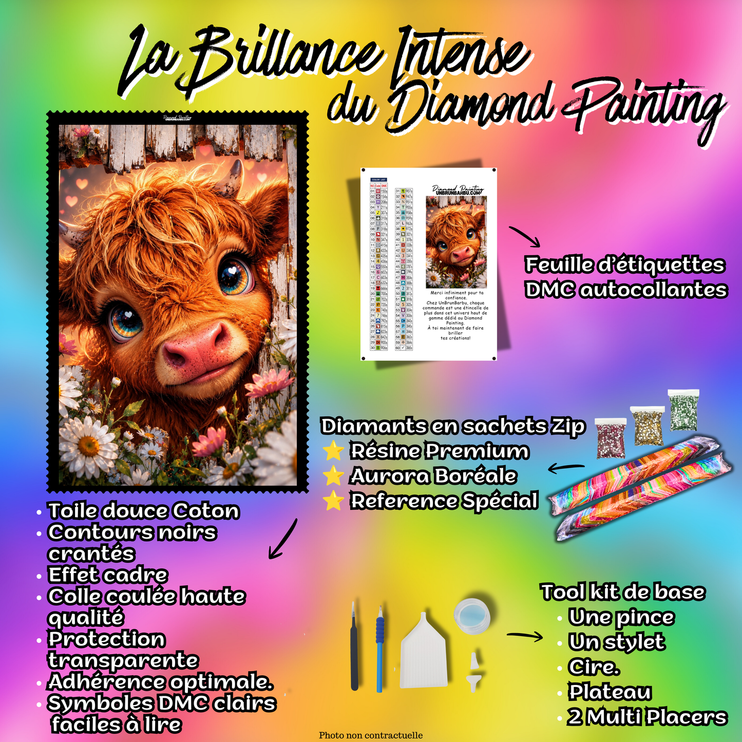 kit diamond painting vache mignonne 70x90 complet