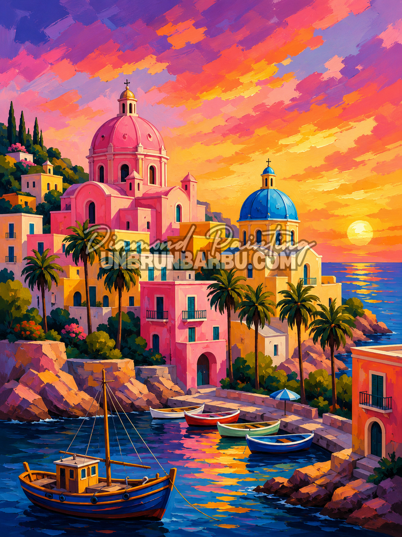 diamond painting village couleurs soleil 70x95 illustration