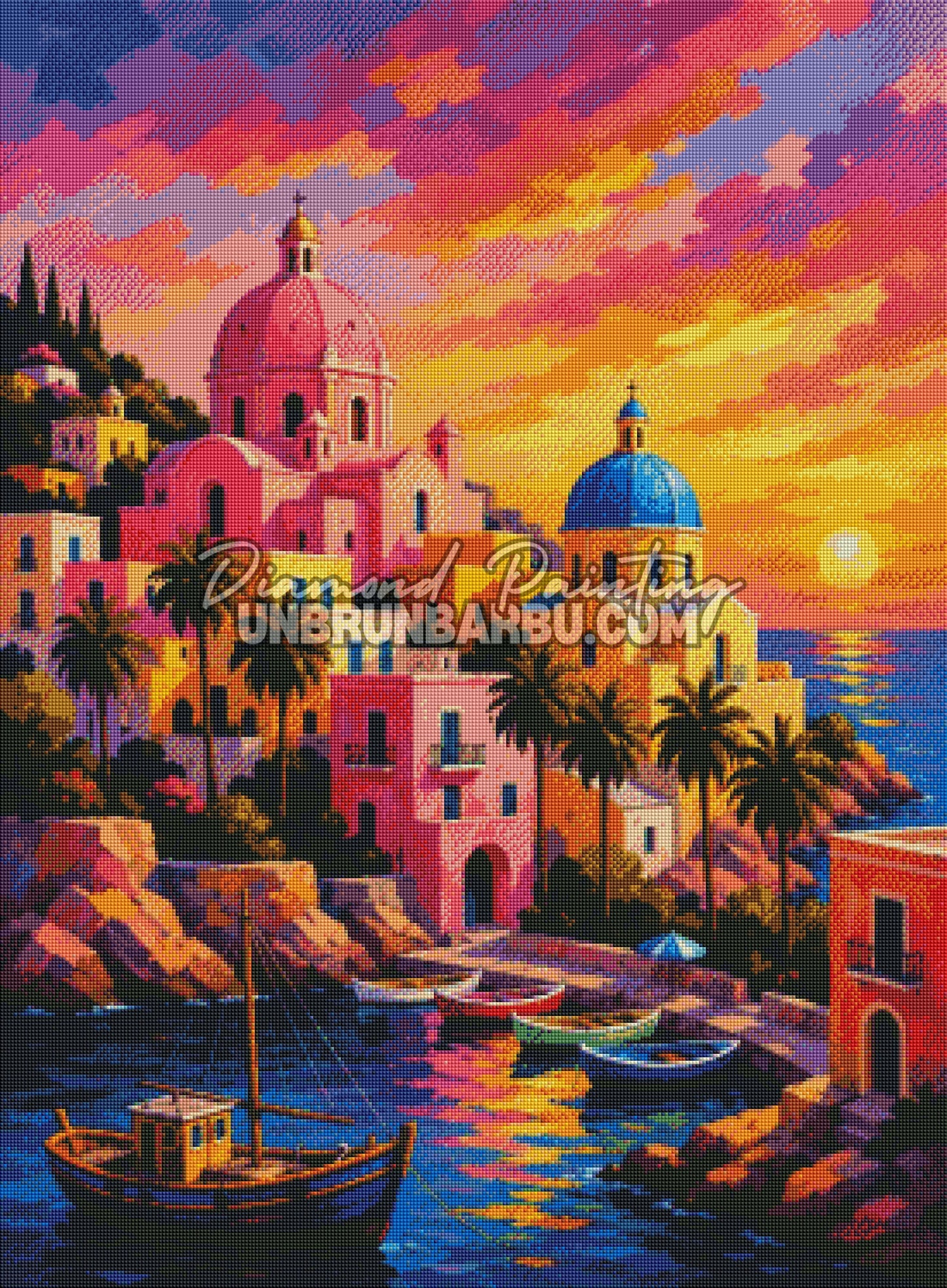 diamond painting village couleurs soleil 70x95 rendu diamante