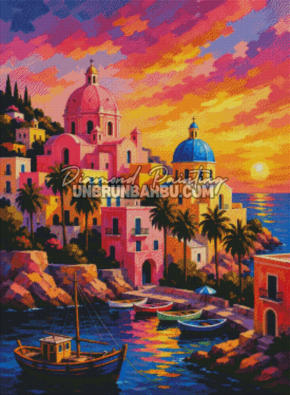 diamond painting village couleurs soleil 70x95 rendu diamante