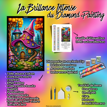 Kit complet Diamond Painting Le Village des Lutins 60x80 cm avec toile coton, diamants Premium et accessoires