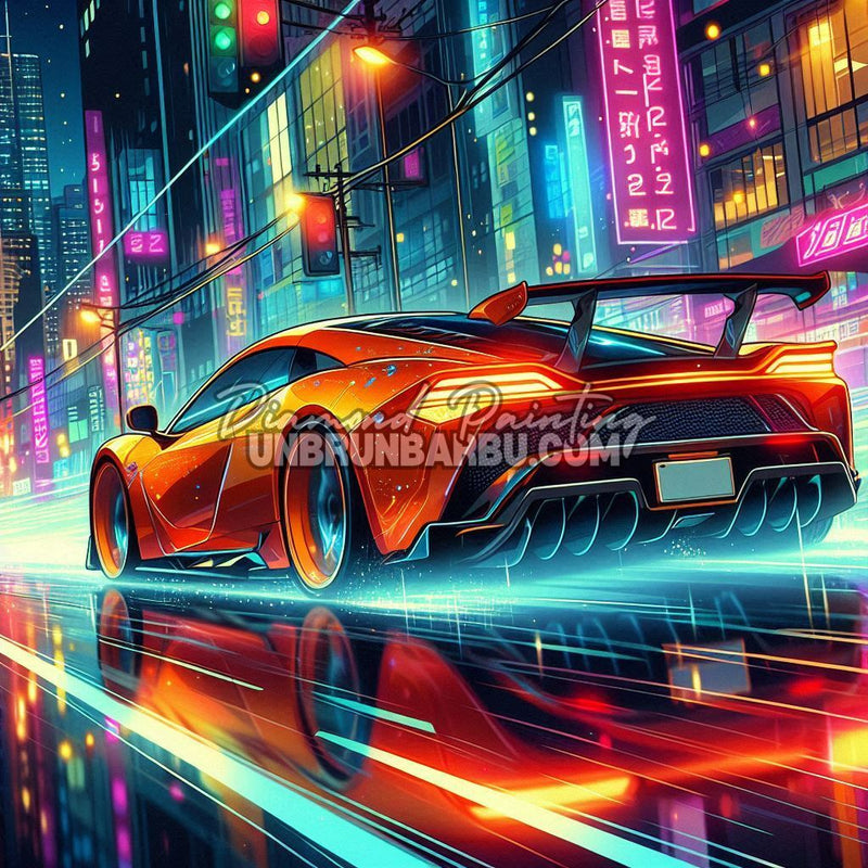 illustration diamond painting voiture neon cyberpunk