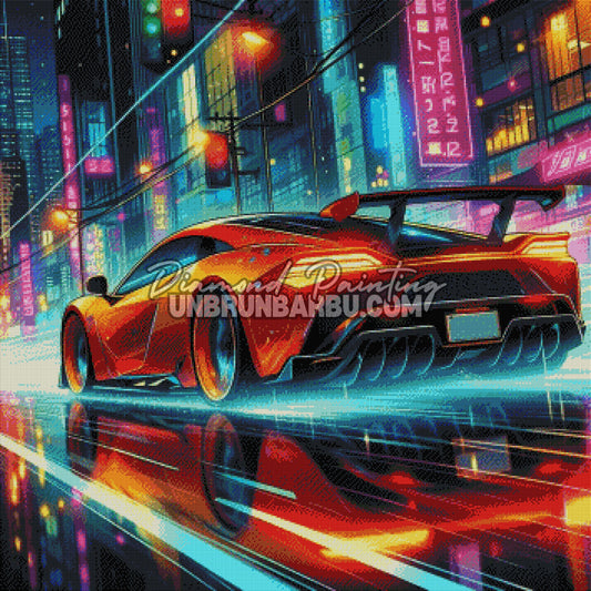 rendu diamond painting voiture effet diamants lumineux