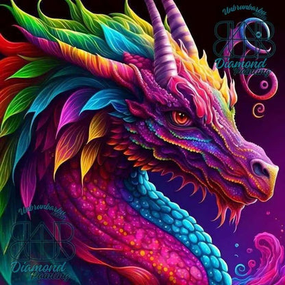 Dragon dans l’obscurité violette. (100cm x 100cm). - UnBrunBarbu