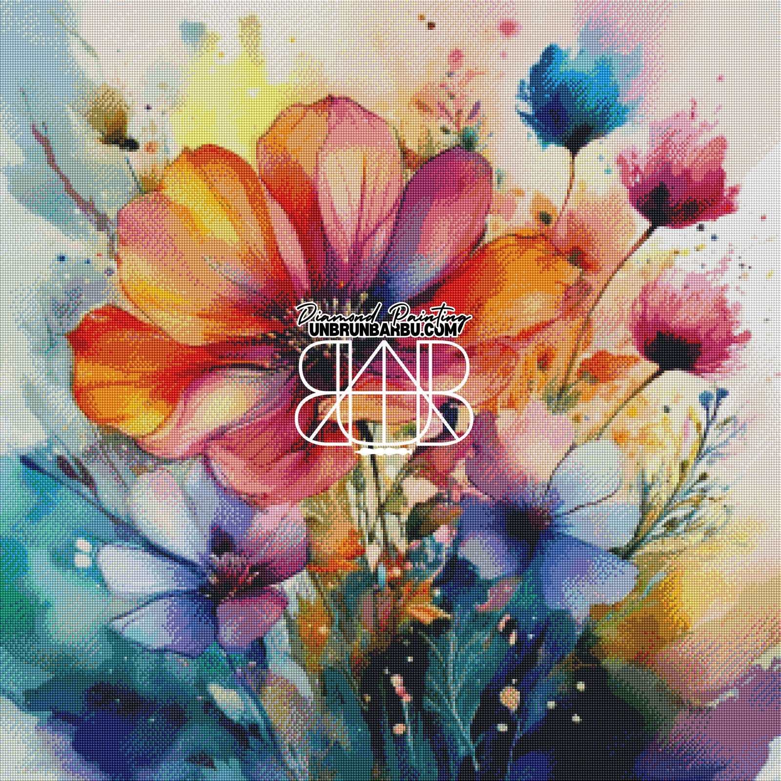 Éclat Floral en Aquarelle (80cm x 80cm) - UnBrunBarbu