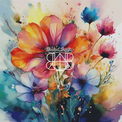 Éclat Floral en Aquarelle (80cm x 80cm) - UnBrunBarbu