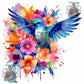 Éclats d’Ailes, Colibri Majestueux au Milieu de Fleurs Éclatantes. (80cm x 80cm). - UnBrunBarbu