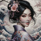 Élégance Asiatique au Cœur des Vagues (100cm x 100cm) - UnBrunBarbu