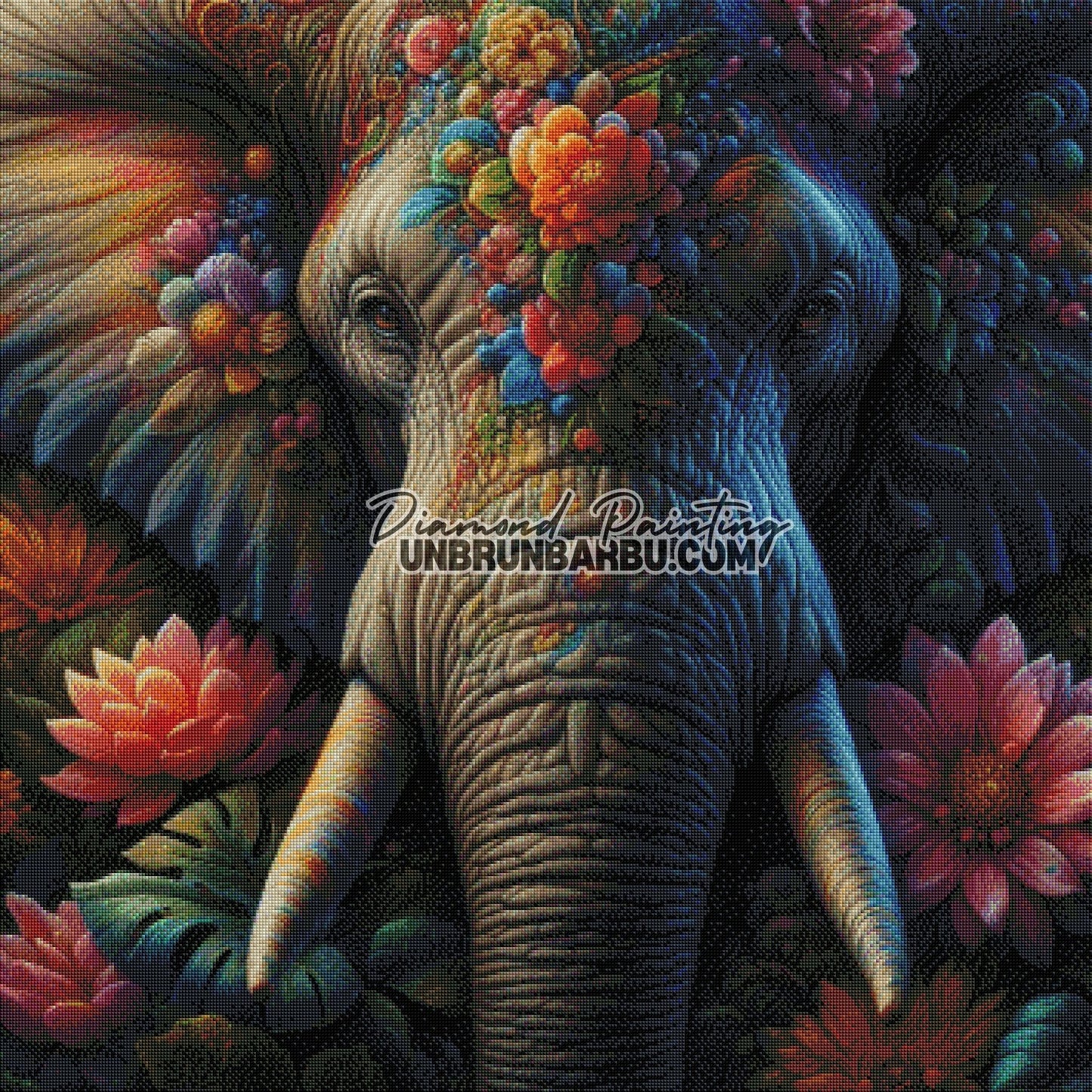 Éléphant du Jardin des Âmes (90cm x 90cm) - UnBrunBarbu