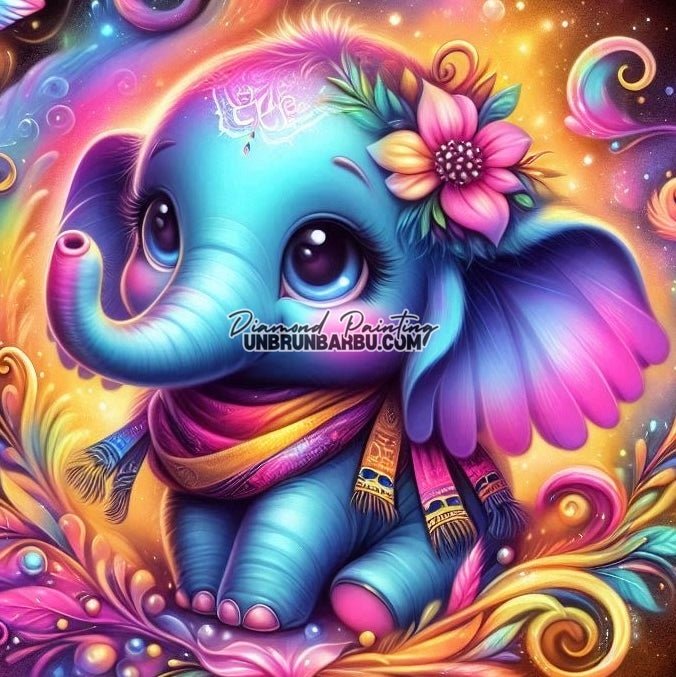 Éléphant Kawaii des Rêves Enchantés (80cm x80cm) - UnBrunBarbu