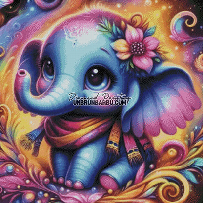 Éléphant Kawaii des Rêves Enchantés (80cm x80cm) - UnBrunBarbu