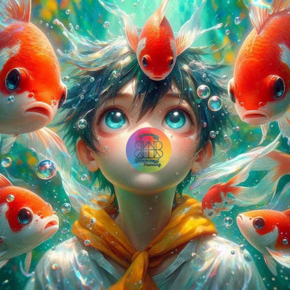Émerveillement Sous - Marin. (100cm x 100cm). - UnBrunBarbu