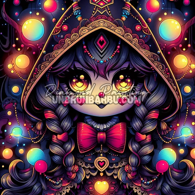 diamond painting enchanteresse kawaii tresses magiques illustration 80x80
