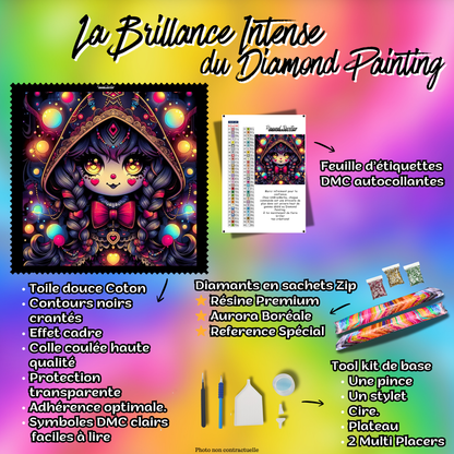 kit diamond painting enchanteresse kawaii tresses magiques 80x80 contenu complet
