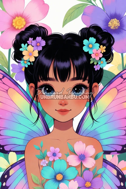 diamond painting fee papillon fleurs pastel illustration 70x105