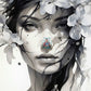 Femme Florale, Beauté en Noir et Blanc. (60cm x 90cm). - UnBrunBarbu