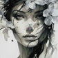 Femme Florale, Beauté en Noir et Blanc. (60cm x 90cm). - UnBrunBarbu