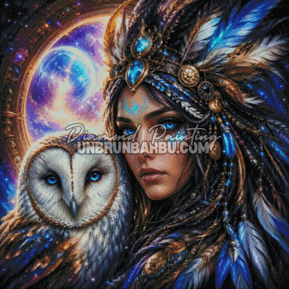 diamond painting femme chouette lumiere rendu diamante 100x100