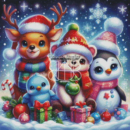 Fête Hivernale des Animaux de Noël (100cm x 100cm) - UnBrunBarbu