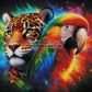 Fierté Sauvage – Le Jaguar et l’Ara (90cm x 90cm) - UnBrunBarbu