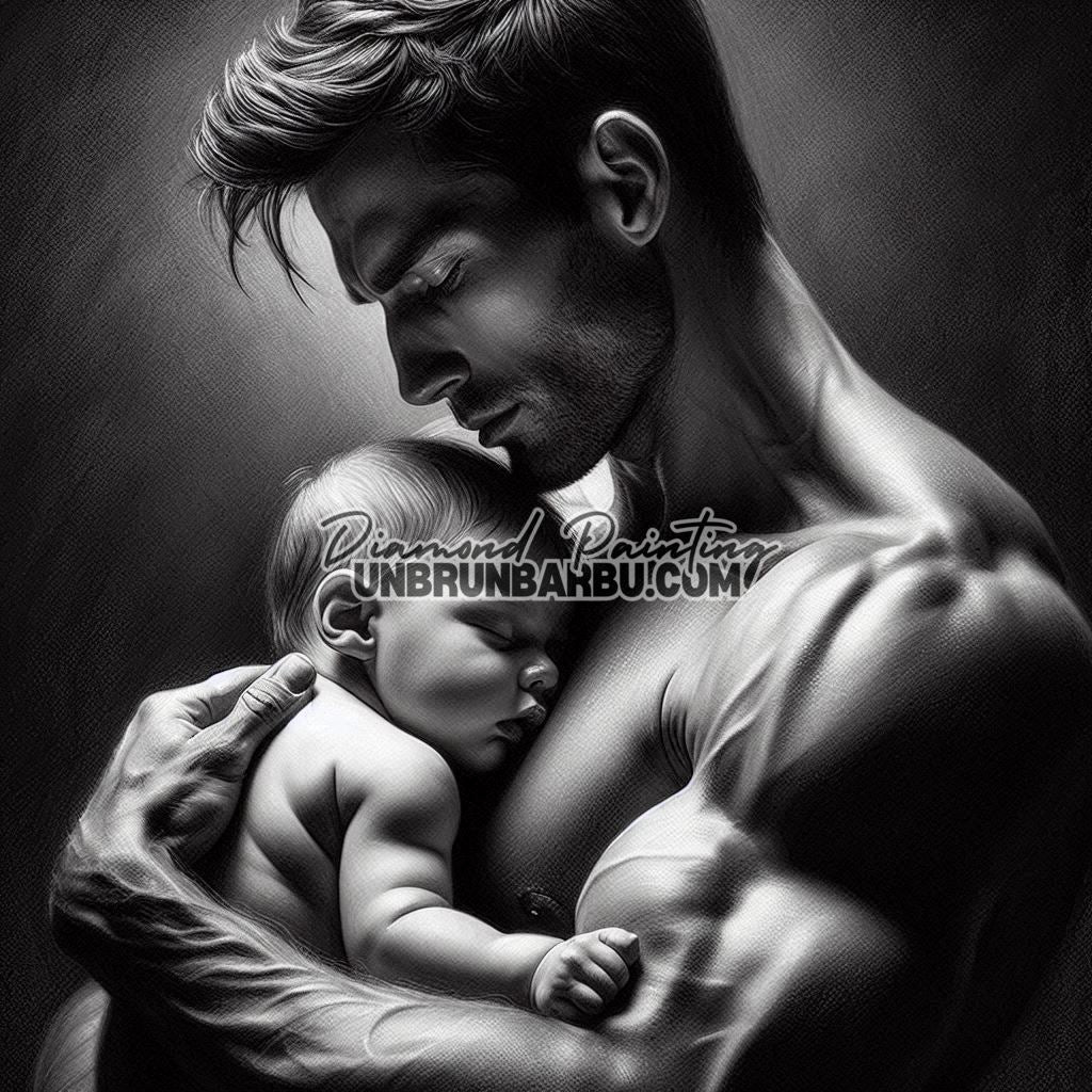 Force et Tendresse l’étreinte d’un Père (100cm x 100cm) - UnBrunBarbu