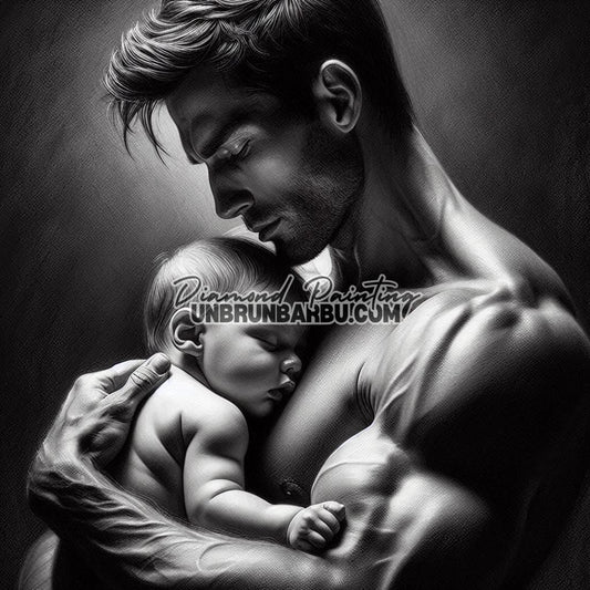 Force et Tendresse l’étreinte d’un Père (100cm x 100cm) - UnBrunBarbu