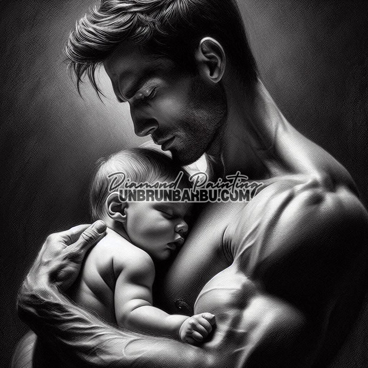 Force et Tendresse l’étreinte d’un Père (100cm x 100cm) - UnBrunBarbu