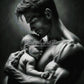 Force et Tendresse l’étreinte d’un Père (100cm x 100cm) - UnBrunBarbu