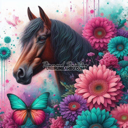 Galop Parmi Les Fleurs (100cm x 100cm) - UnBrunBarbu