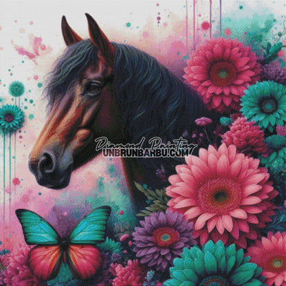 Galop Parmi Les Fleurs (100cm x 100cm) - UnBrunBarbu