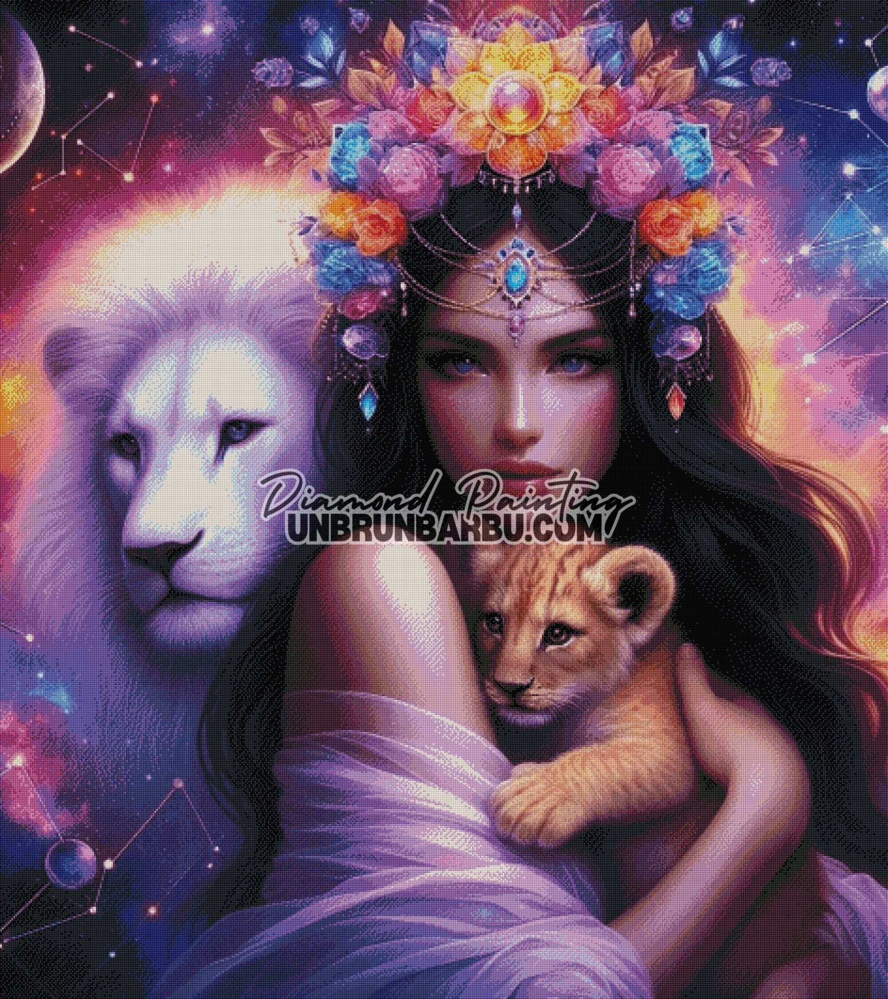 Gardienne Cosmique des Lions (120cm x 135cm) - UnBrunBarbu