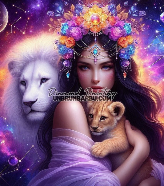 Gardienne Cosmique des Lions (120cm x 135cm) - UnBrunBarbu