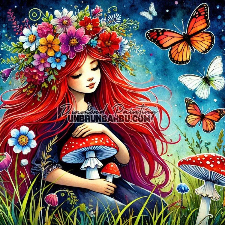 Gardienne des Champignons Enchantés (100cm x 100cm) - UnBrunBarbu