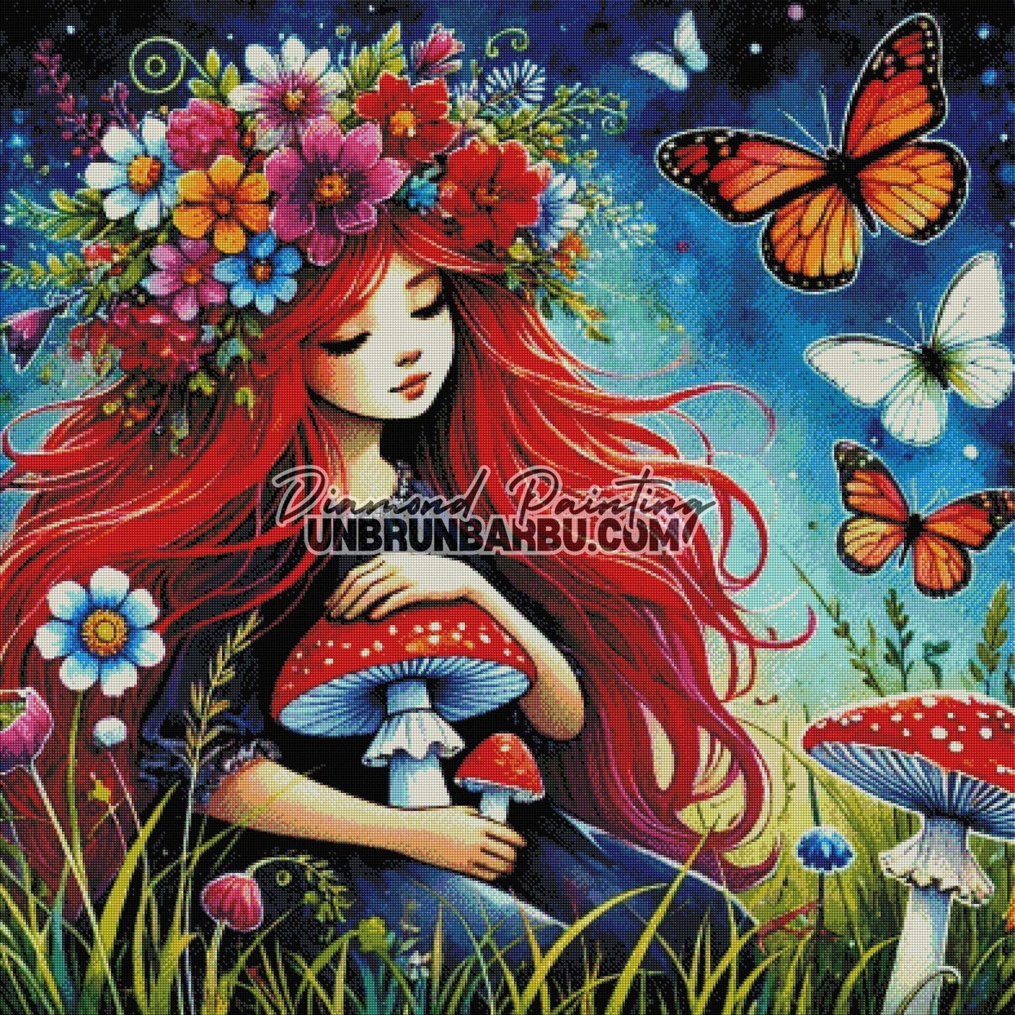 Gardienne des Champignons Enchantés (100cm x 100cm) - UnBrunBarbu