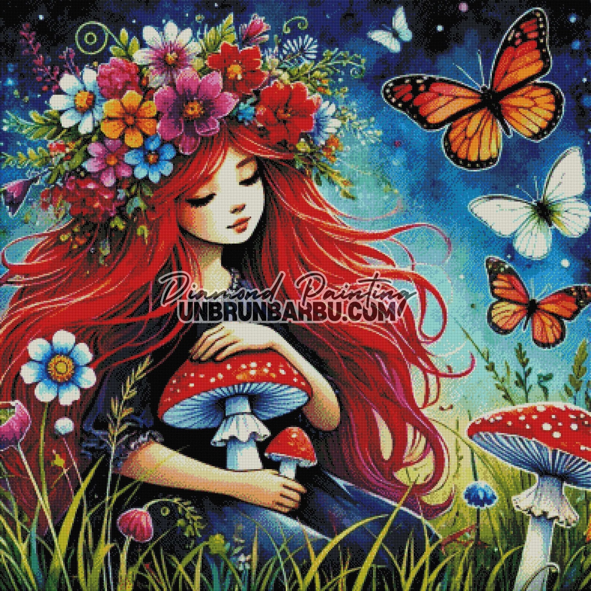 Gardienne des Champignons Enchantés (100cm x 100cm) - UnBrunBarbu