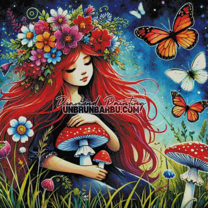 Gardienne des Champignons Enchantés (100cm x 100cm) - UnBrunBarbu