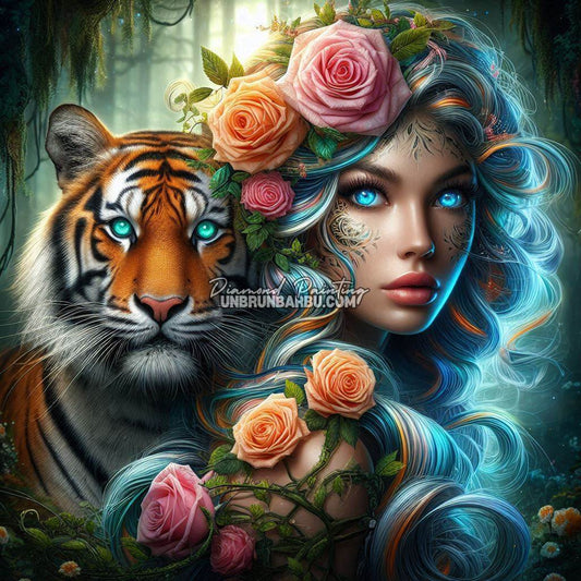 Gardienne du Tigre et des Roses (120cm x 120cm) - UnBrunBarbu