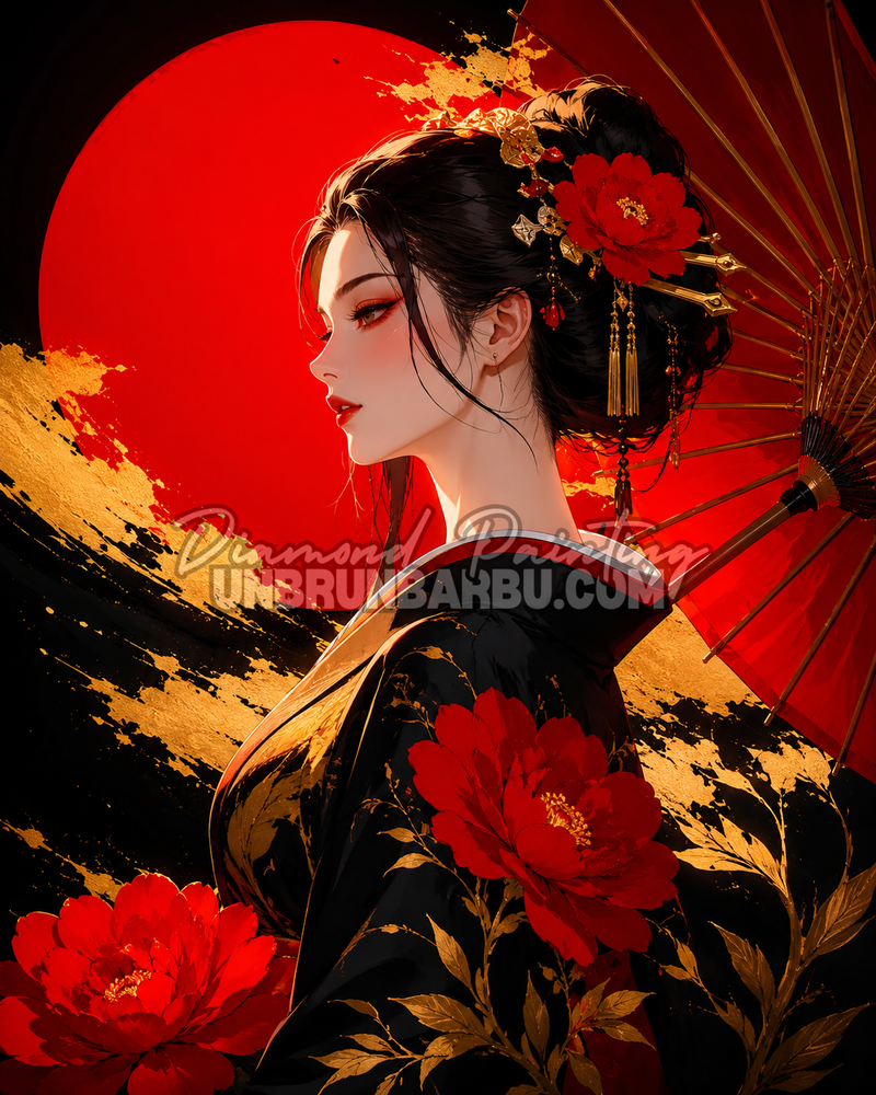 diamond painting geisha elegance sacree soleil rouge illustration 90x115